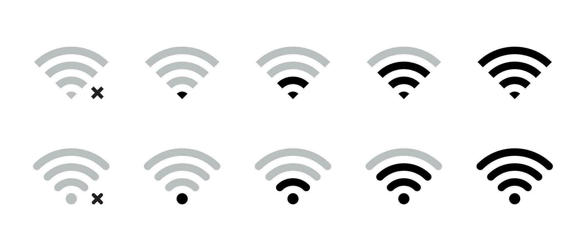 Wifi signal strength icon set in flat style. Wireless connection network symbol vector