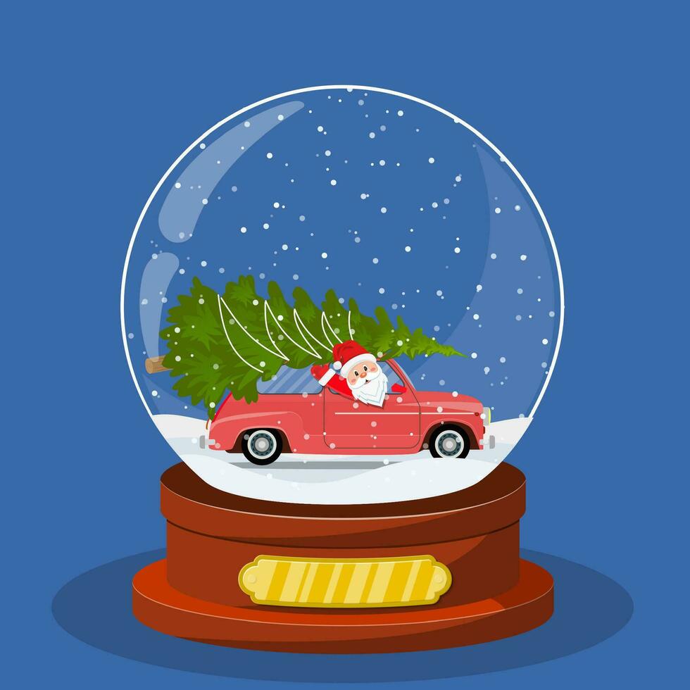 Navidad nieve globo con retro coche vector