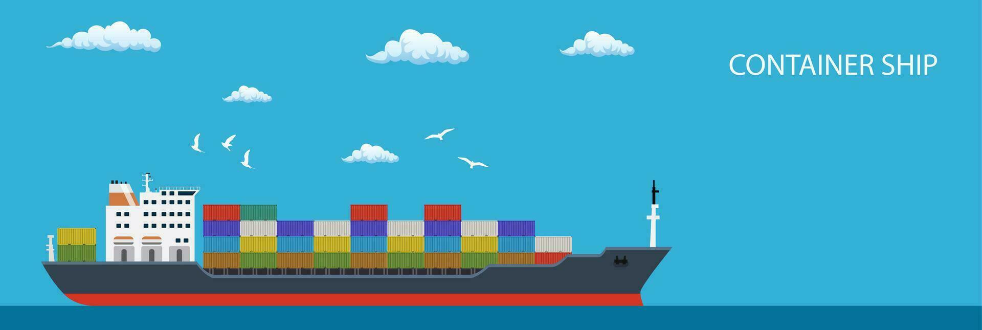 Cargo container ship transports containers vector