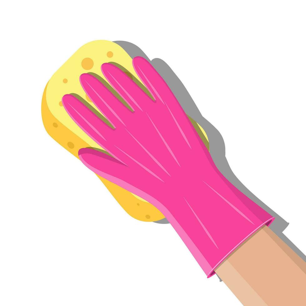 mano en guantes con esponja lavar pared vector