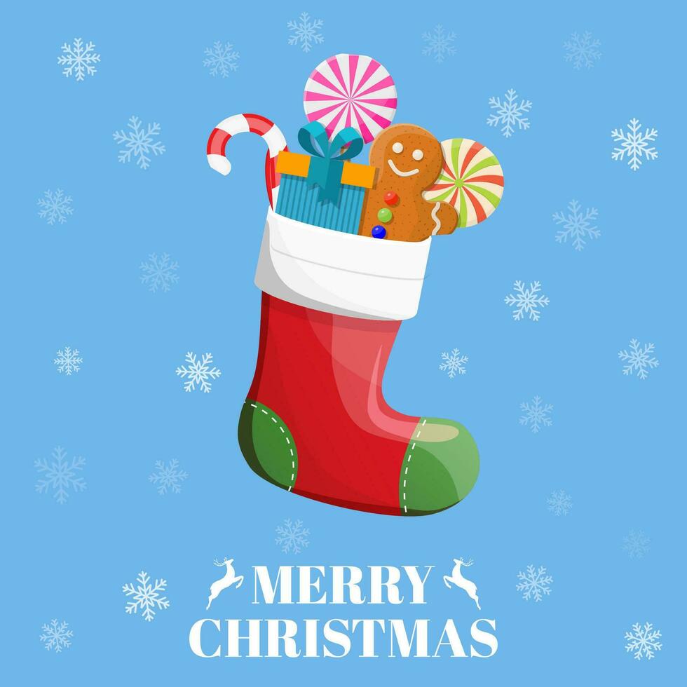 Christmas sock with candies, gifts vector