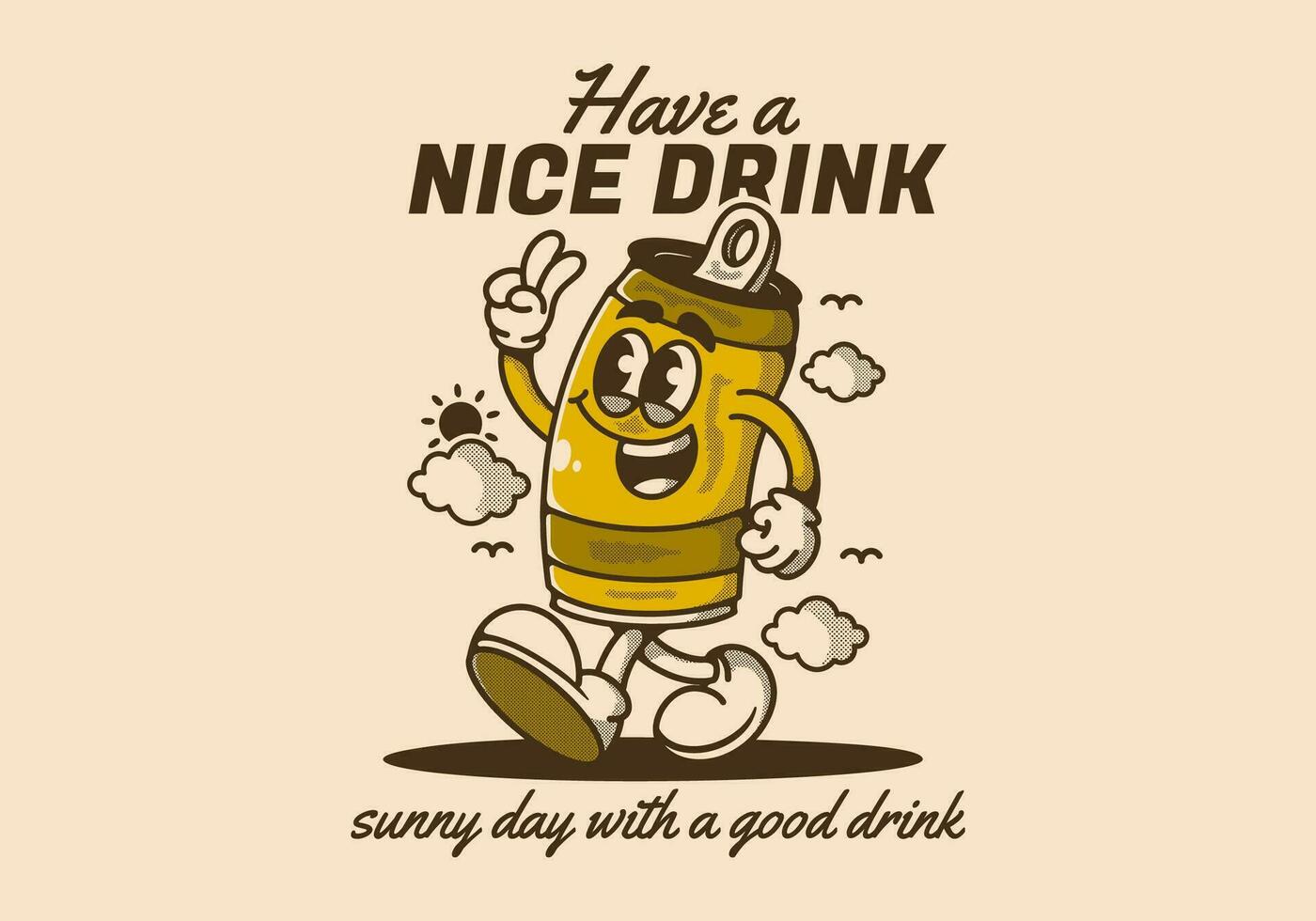 Have a nice drink. sunny day with a good drink. Mascot character illustration of walking beer can vector