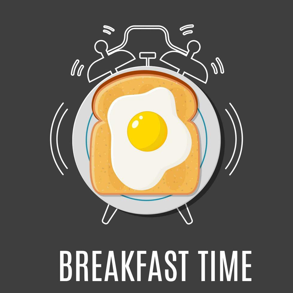 egg and toast and outline alarm clock, vector