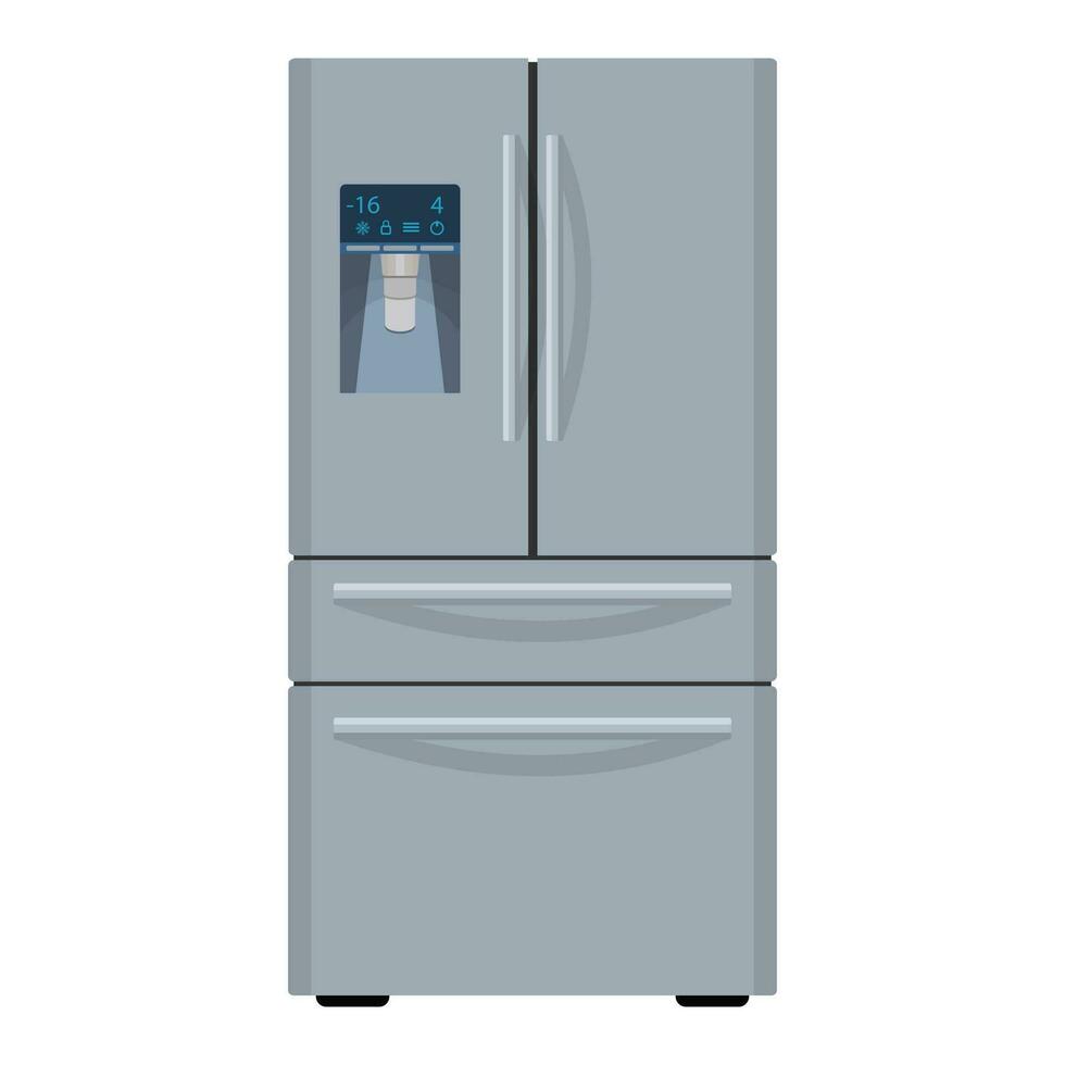 Modern Fridge Freezer refrigerator. Closed fridge. isolated on white background. Vector illustration in flat style.
