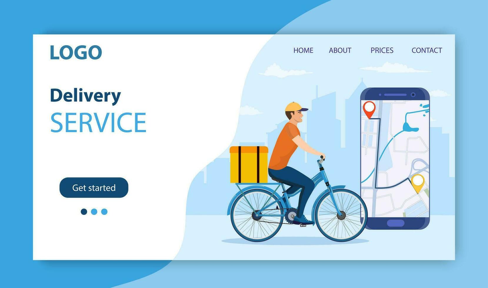 Online delivery service concept, online order tracking, delivery home and office. bicycle courier. Online pizza order. Landing page concept. Vector illustration in flat style