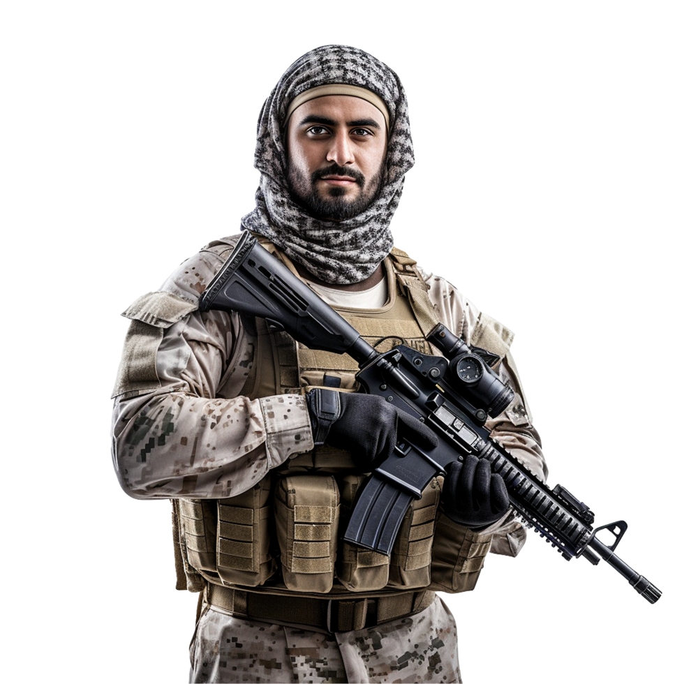 AI generated Muslim soldier png isolated on transparent background