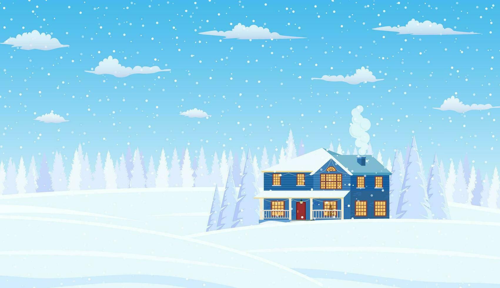 Navidad paisaje antecedentes con nieve y árbol. alegre Navidad día festivo. nuevo año y Navidad celebracion. vector ilustración en plano estilo