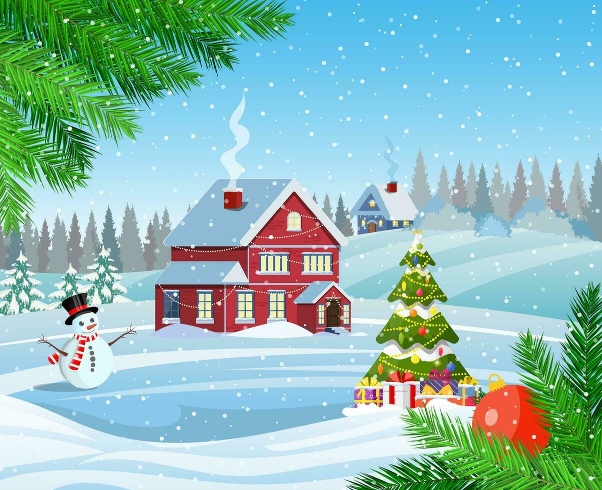 snowy village landscape vector