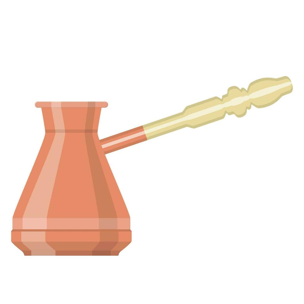 Copper coffee pot. Turkish Coffee Pot. Web page design template Poster banner website. Vector illustration in flat style.