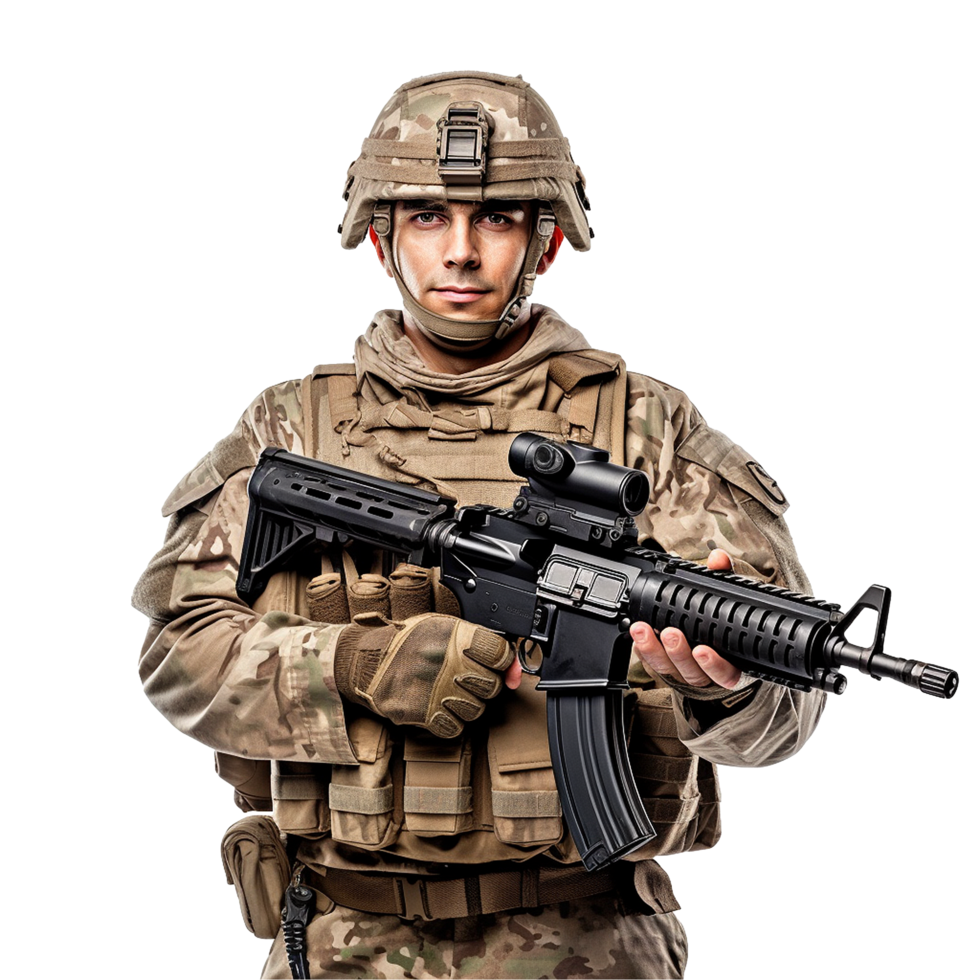 AI generated Soldier holding png isolated on transparent background