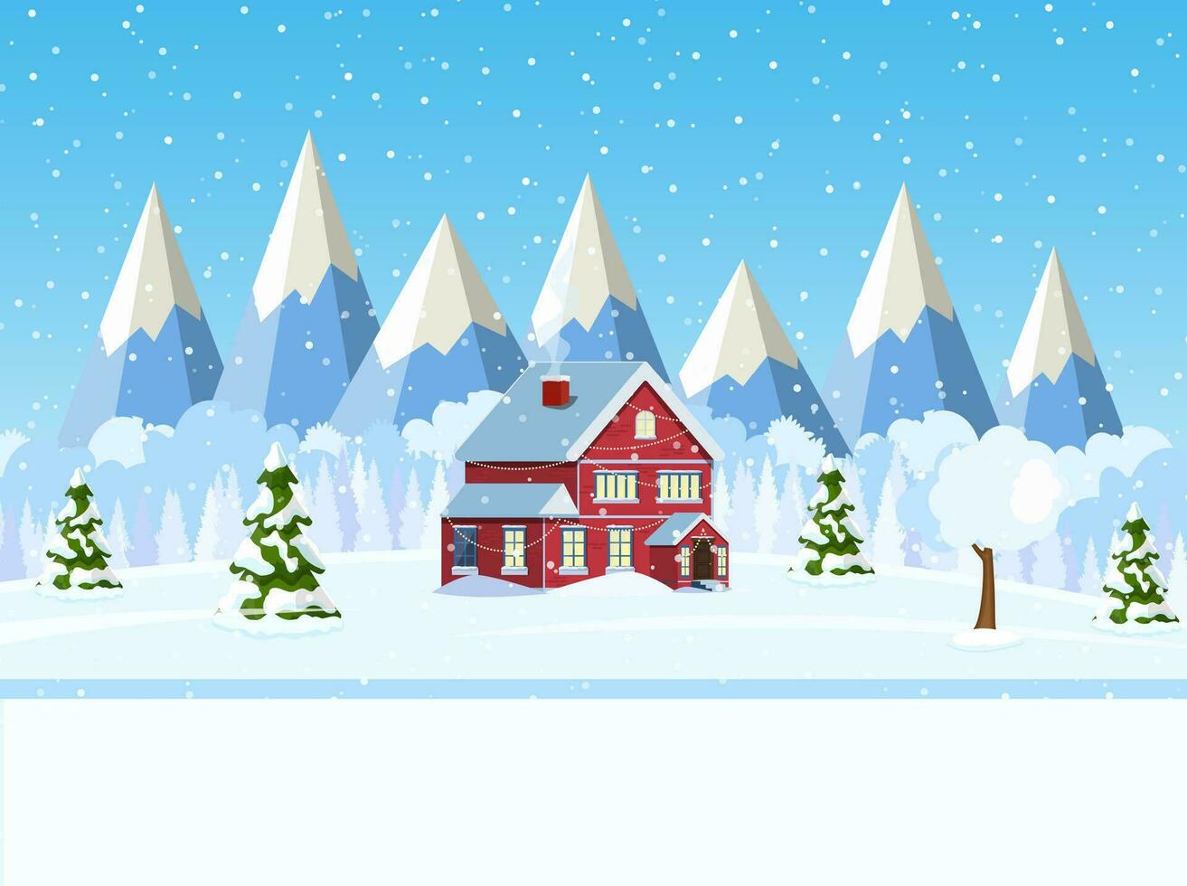 Navidad paisaje antecedentes con nieve y árbol. alegre Navidad día festivo. nuevo año y Navidad celebracion. vector ilustración en plano estilo