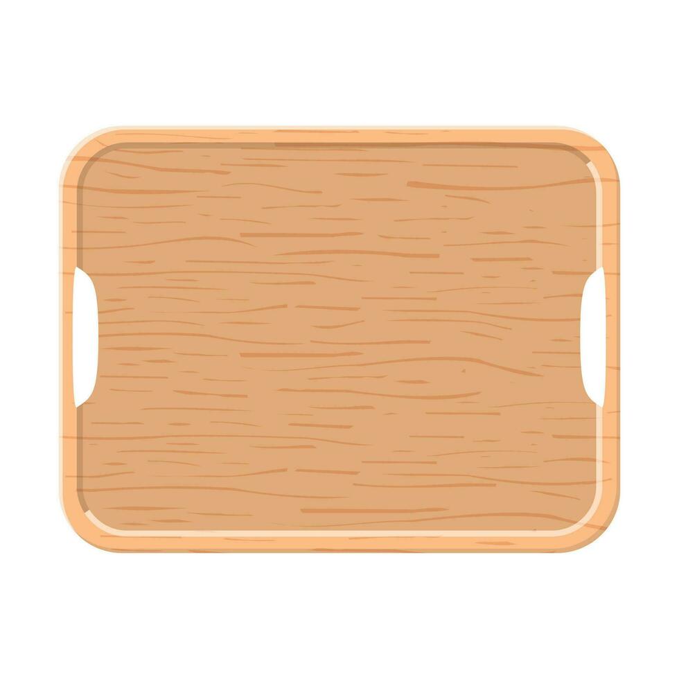 Wooden tray on white background. Top view. Vector illustration in flat style