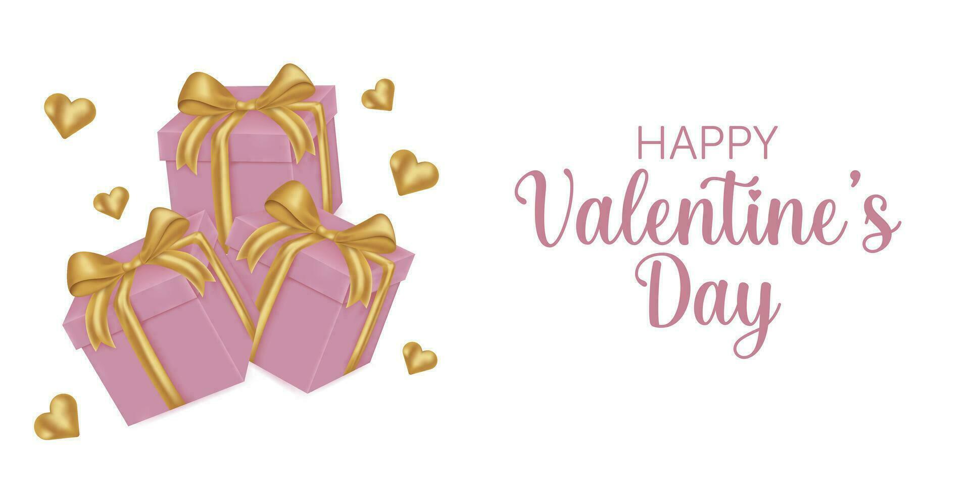 Valentine's Day banner with pink gifts. The horizontal banner is great for brochures, cards, flyers, and advertising poster templates. Vector illustration.