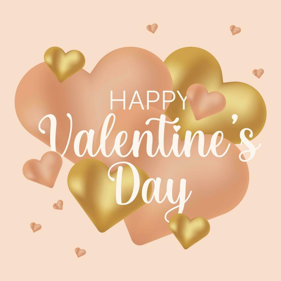 Happy Valentine's Day background with gold and peach fuzz hearts. The background is great for cards, brochures, flyers, and advertising poster templates. It is a vector illustration