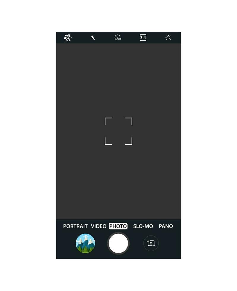 Modern smartphone camera application. User interface of camera viewfinder. Focusing screen in recording time. Vector illustration flat style