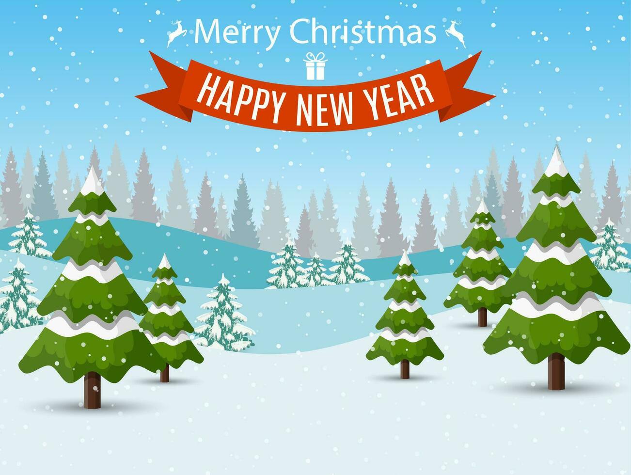 Christmas landscape background with snow and tree vector