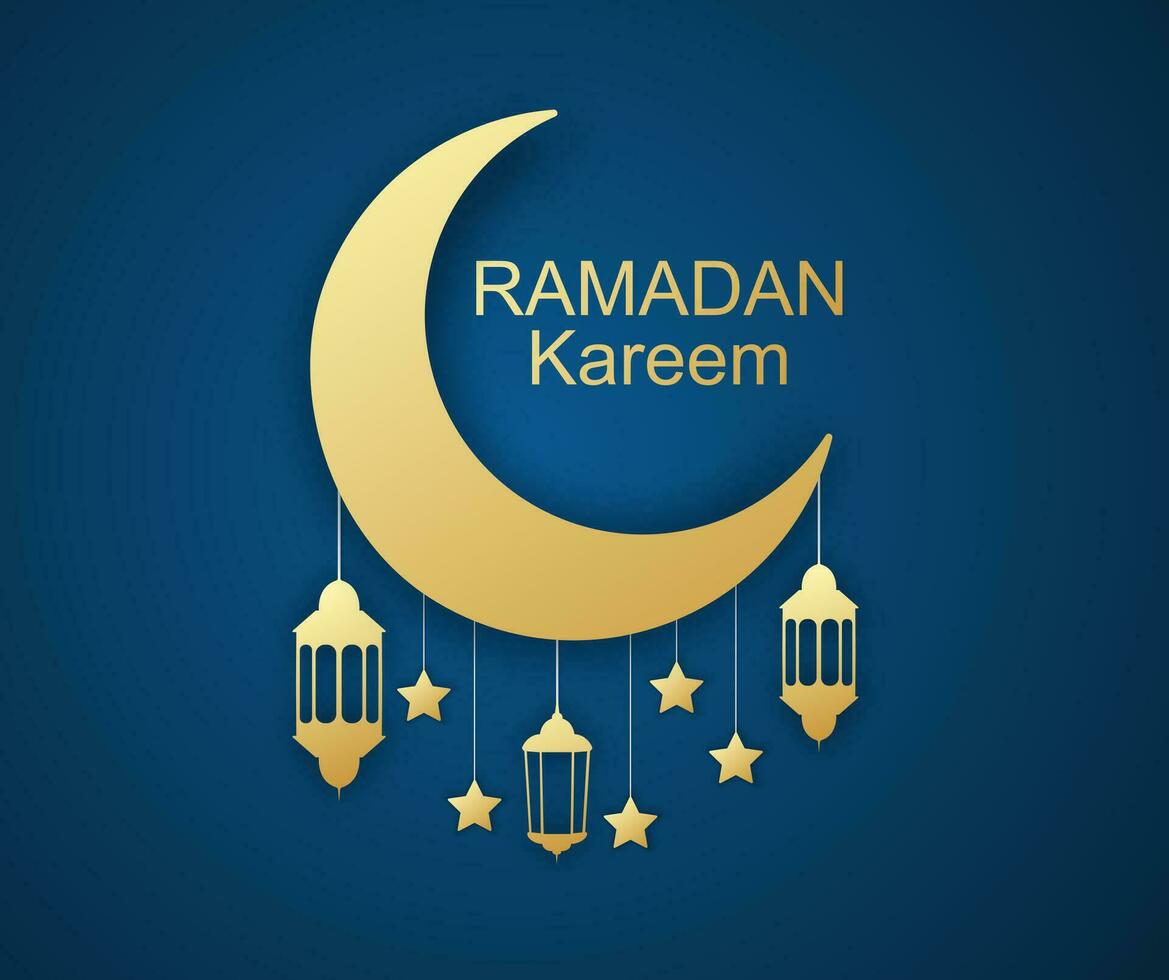 Ramadan Kareem posters or invitations design with 3d paper cut Arabic lamp, stars and moon. Vector illustration. Place for text
