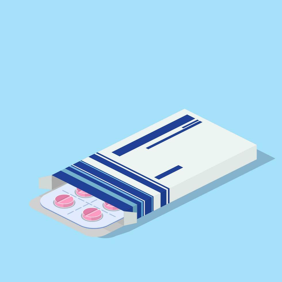 Blister pack of pills pills, Capsule isometric icon. Healthcare concept. Medications Accessory pharmacies and first aid kits. vector illustration in flat style