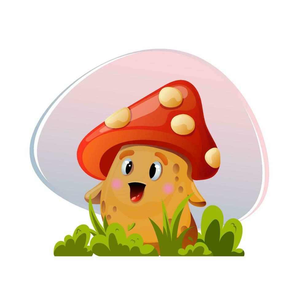 Cute, cartoon, magical Mushroom. Design element for posters, prints for clothing, banners, covers, websites, social networks, logo, postcard vector
