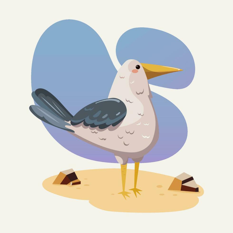 Gaviota en el playa. vector ilustración en dibujos animados estilo