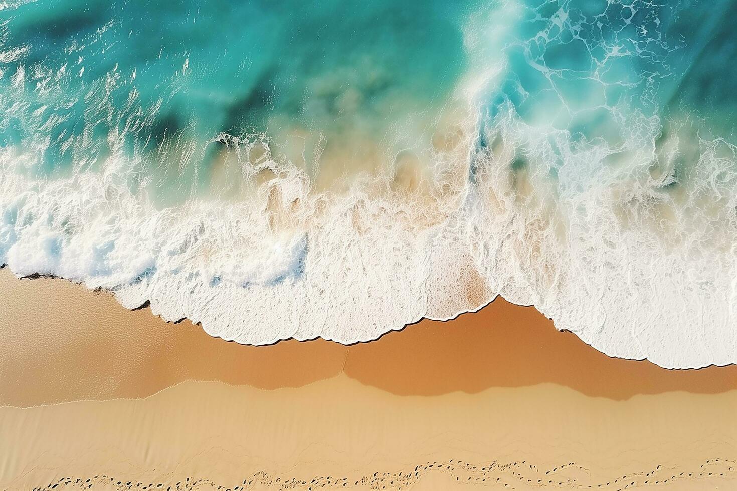 AI generated Top view aerial image from drone of an stunning beautiful sea landscape beach with turquoise water with copy space photo
