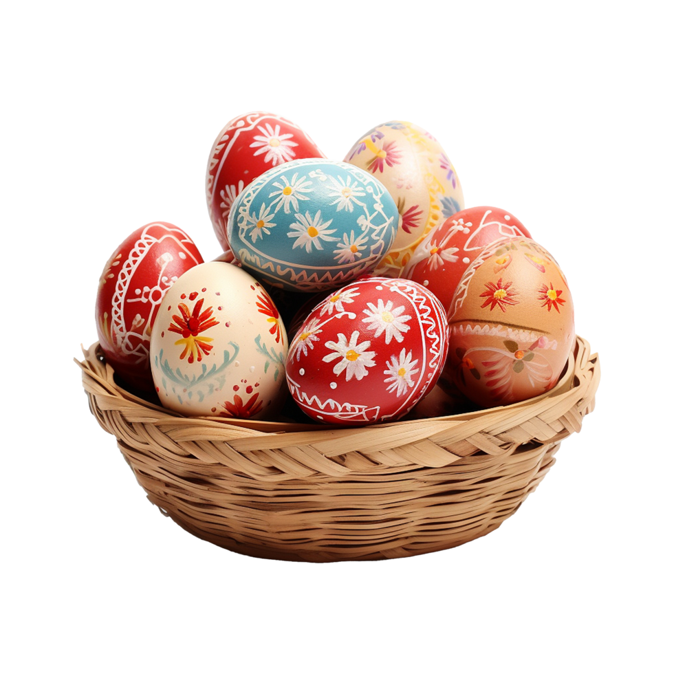 AI generated Easter eggs in a basket isolated on transparent background png