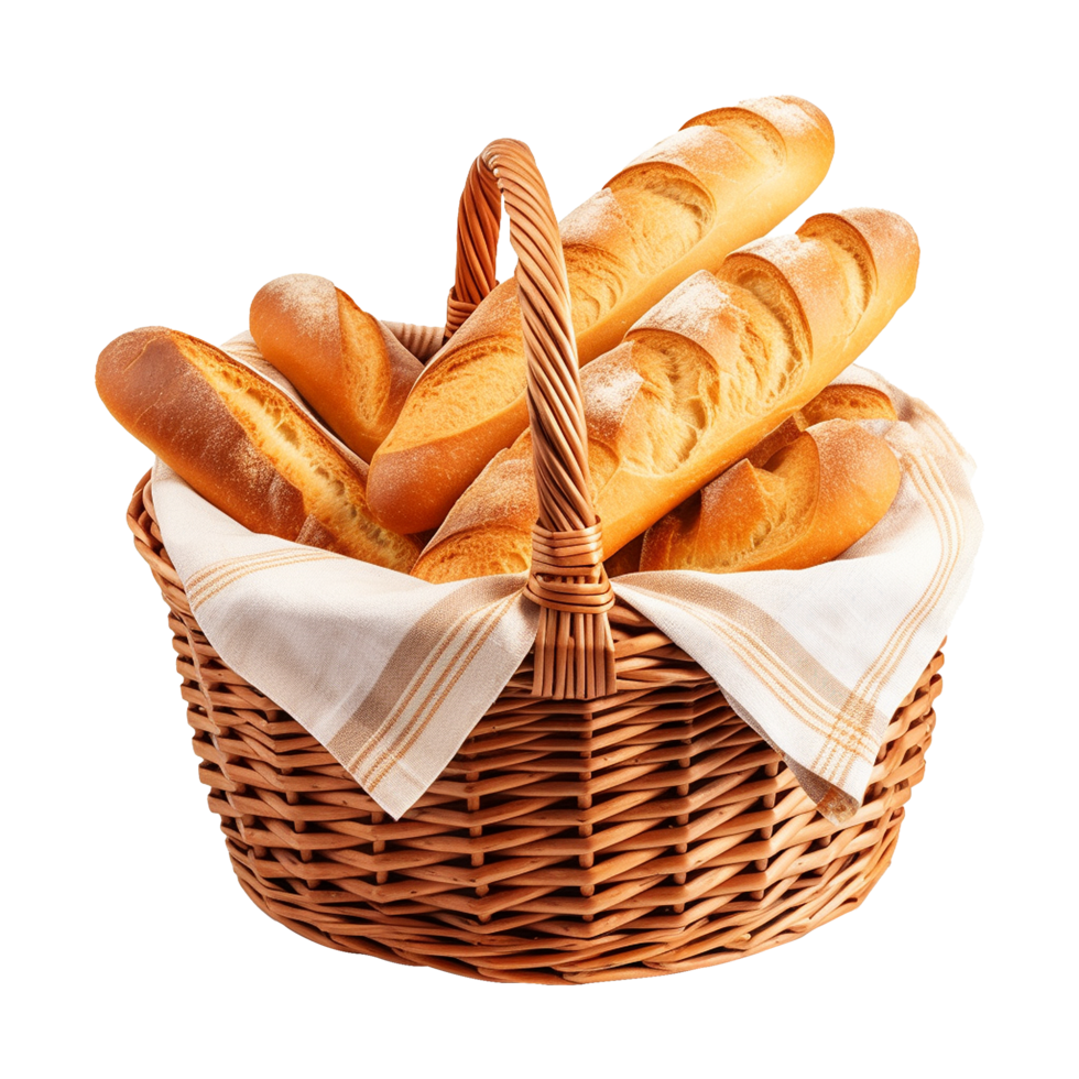 AI generated Bread in Basket isolated on transparent background png