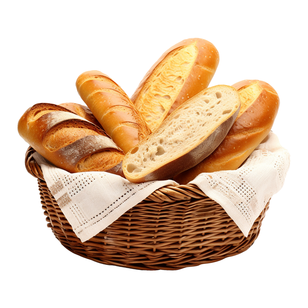 AI generated Bread in Basket isolated on transparent background png