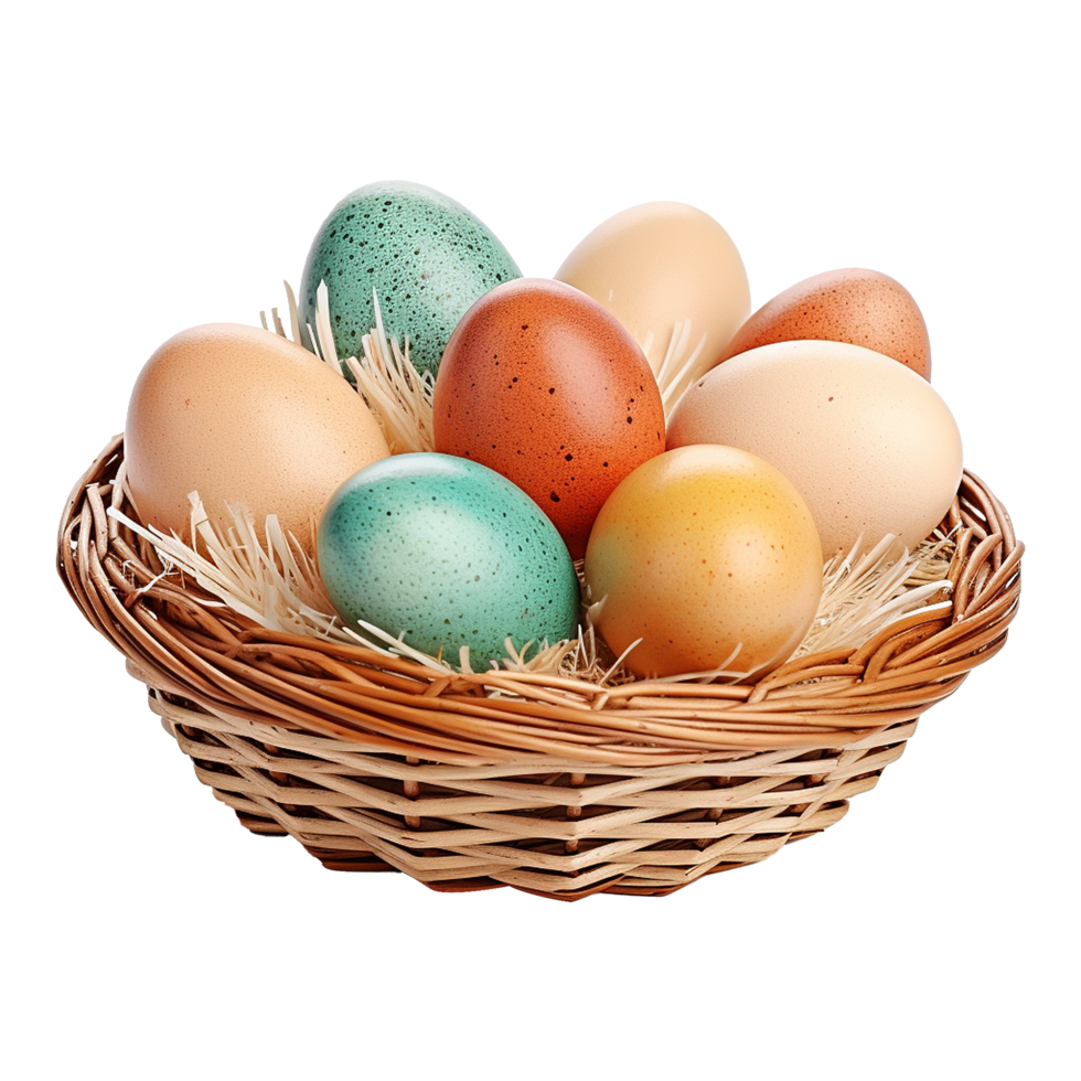 AI generated Easter eggs in a basket isolated on transparent background png