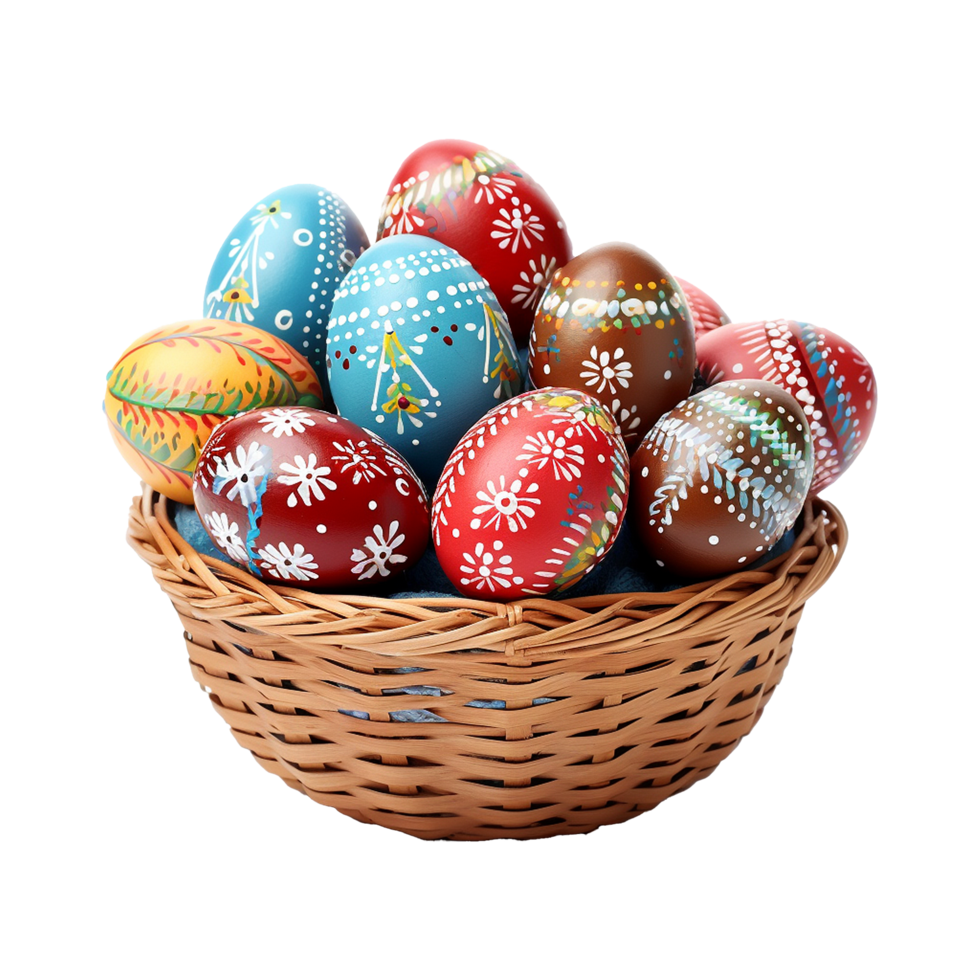 AI generated Easter eggs in a basket isolated on transparent background png