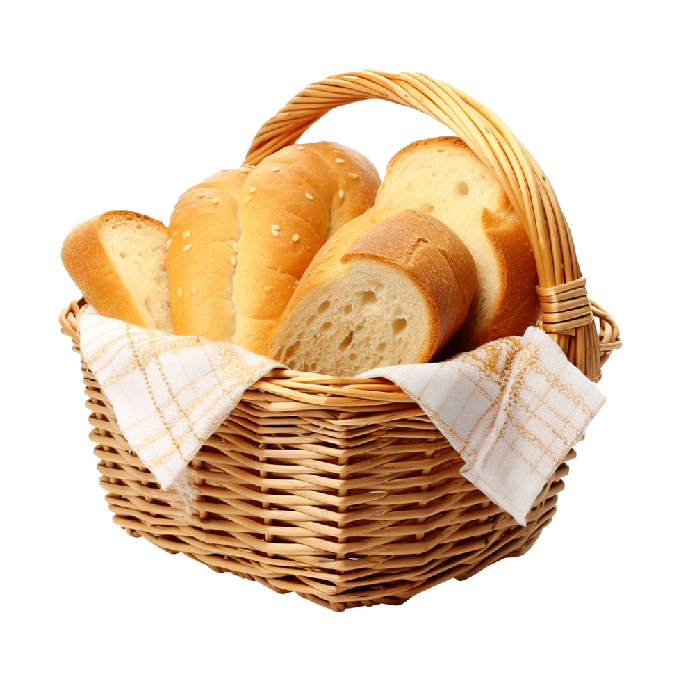 AI generated Bread in Basket isolated on transparent background png