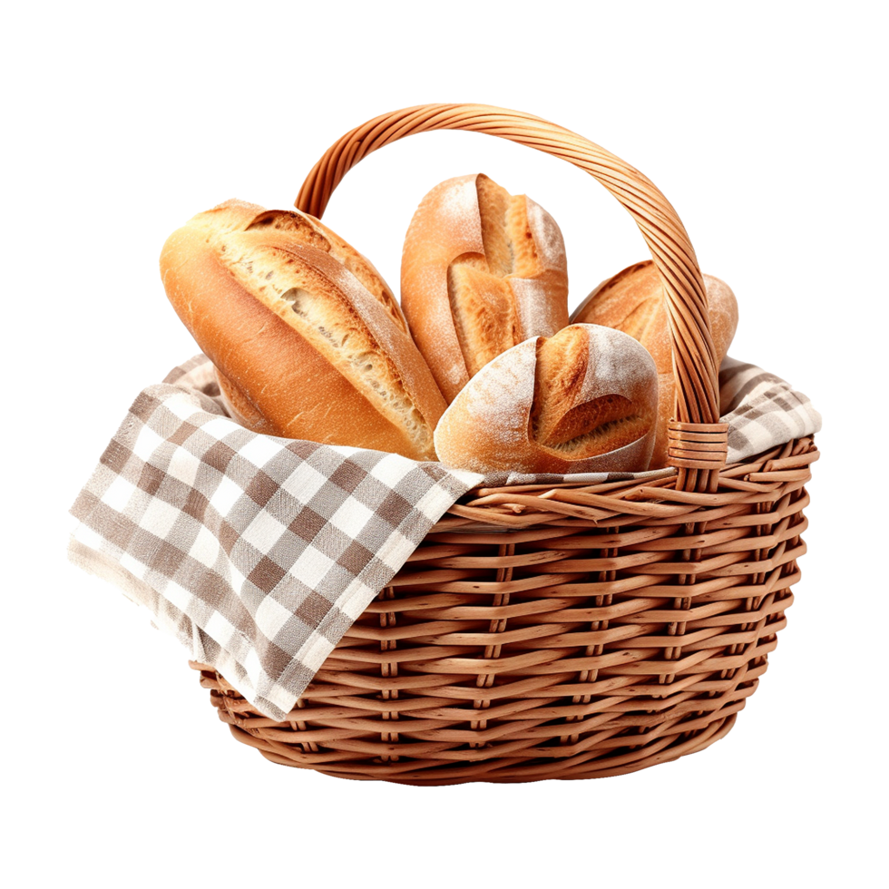 AI generated Bread in Basket isolated on transparent background png