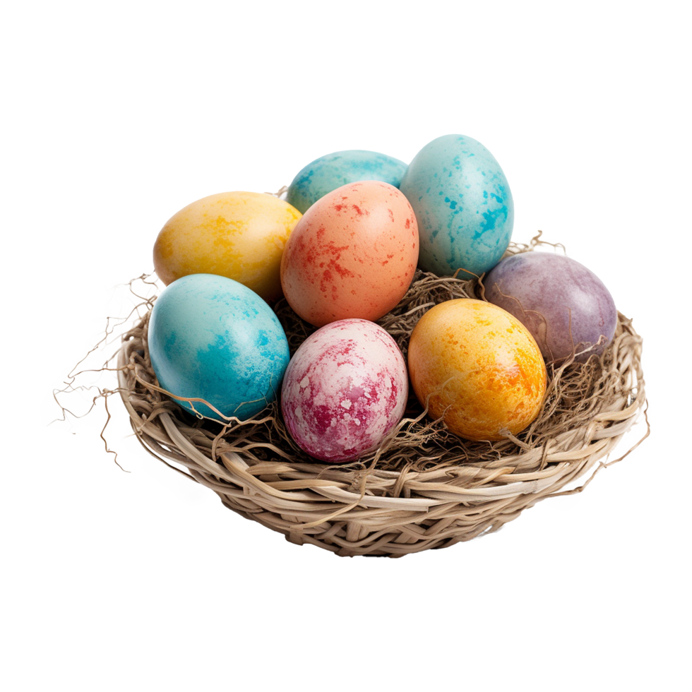 AI generated Easter eggs in a basket isolated on transparent background png