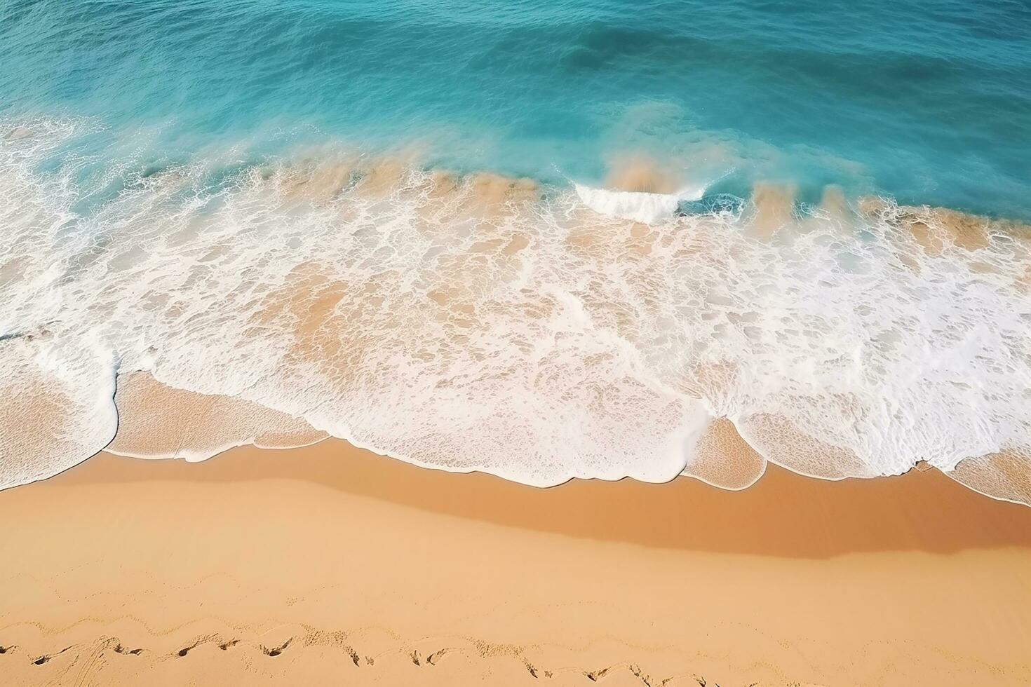 AI generated Top view aerial image from drone of an stunning beautiful sea landscape beach with turquoise water with copy space photo