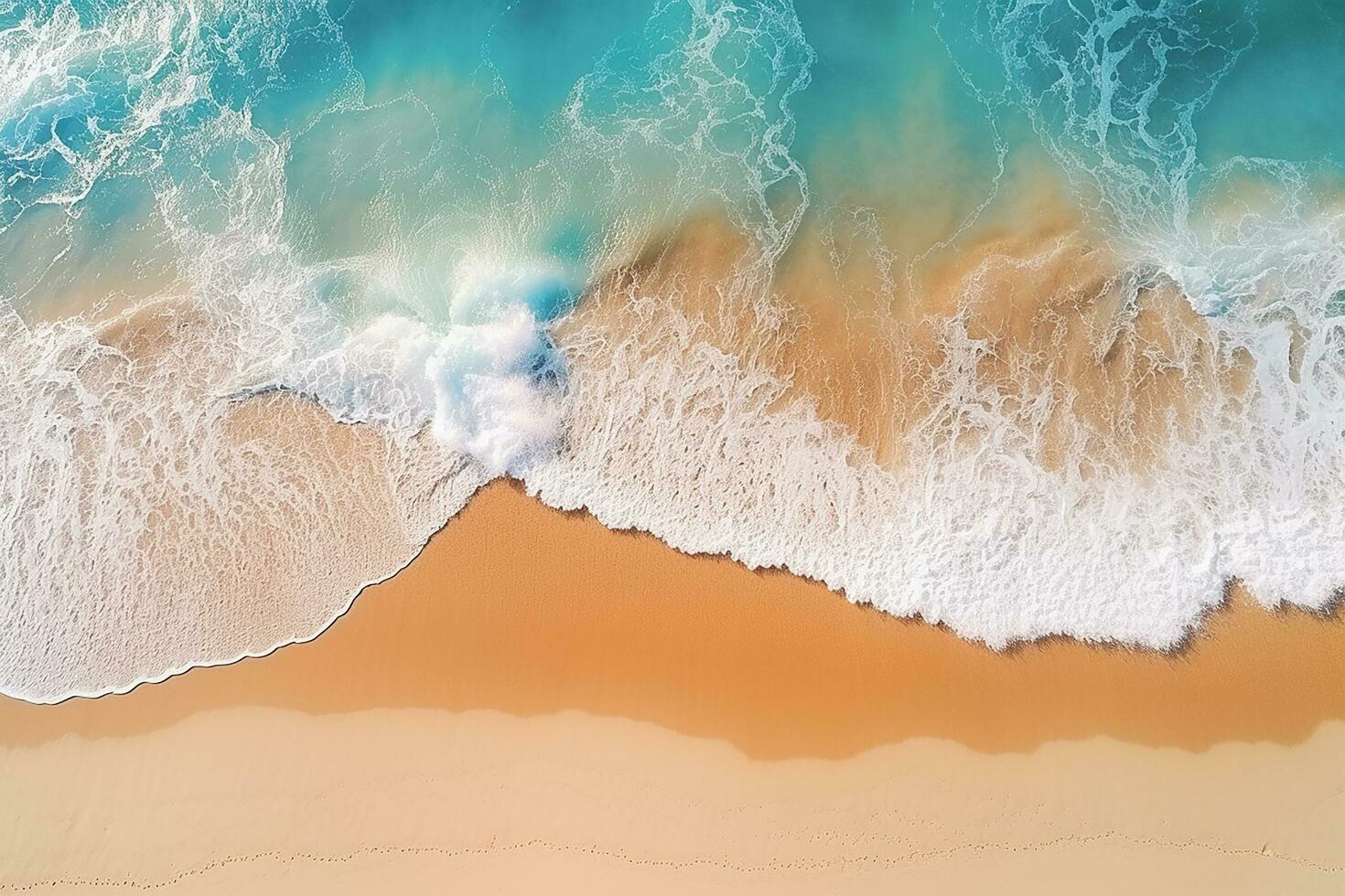 AI generated Top view aerial image from drone of an stunning beautiful sea landscape beach with turquoise water with copy space photo