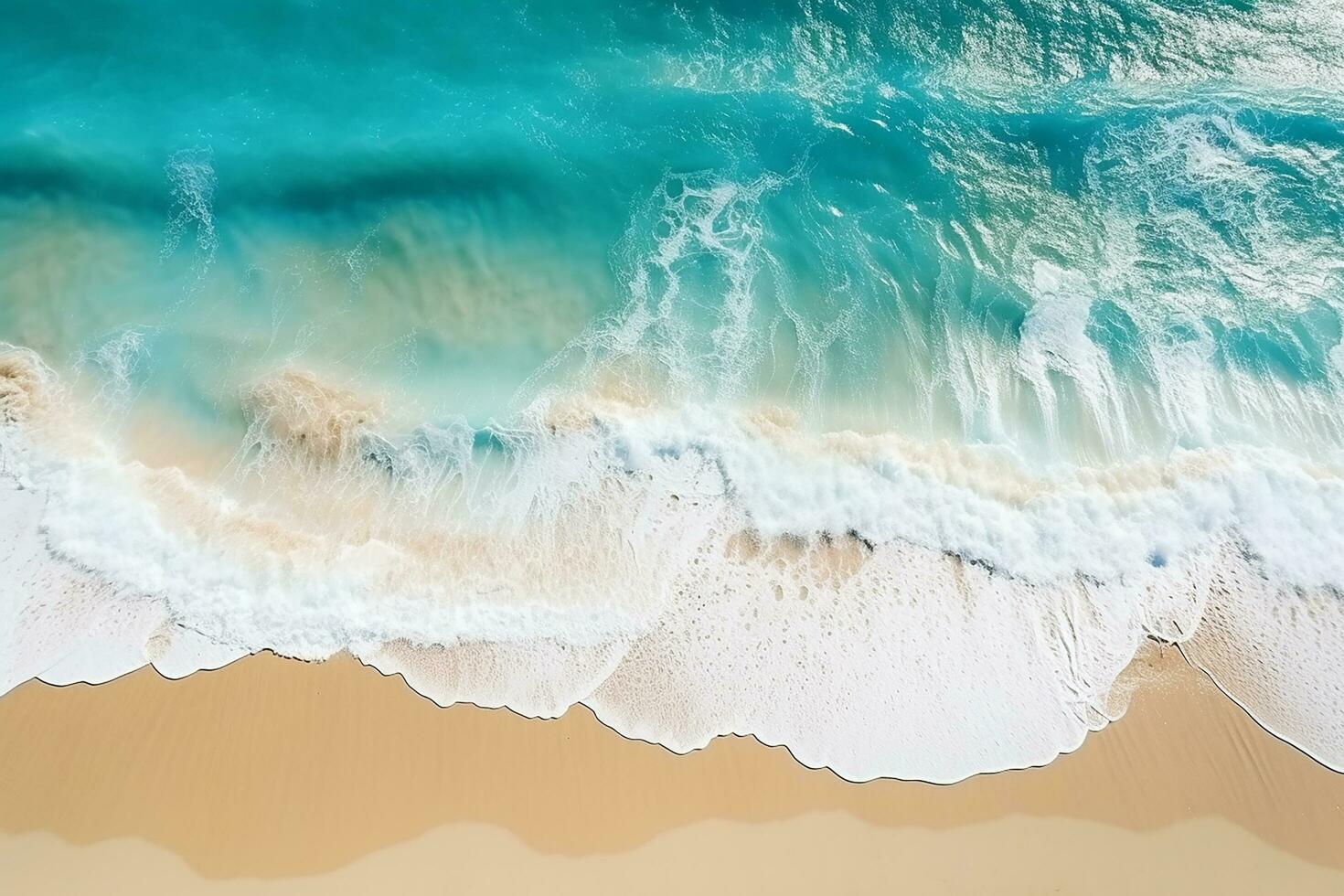 AI generated Top view aerial image from drone of an stunning beautiful sea landscape beach with turquoise water with copy space photo