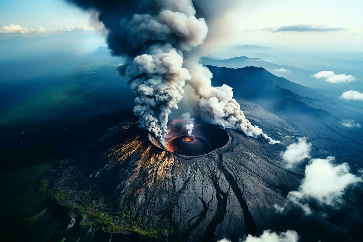 AI generated volcano errupting volcanic erruption 3d illustration erupt eruption photo