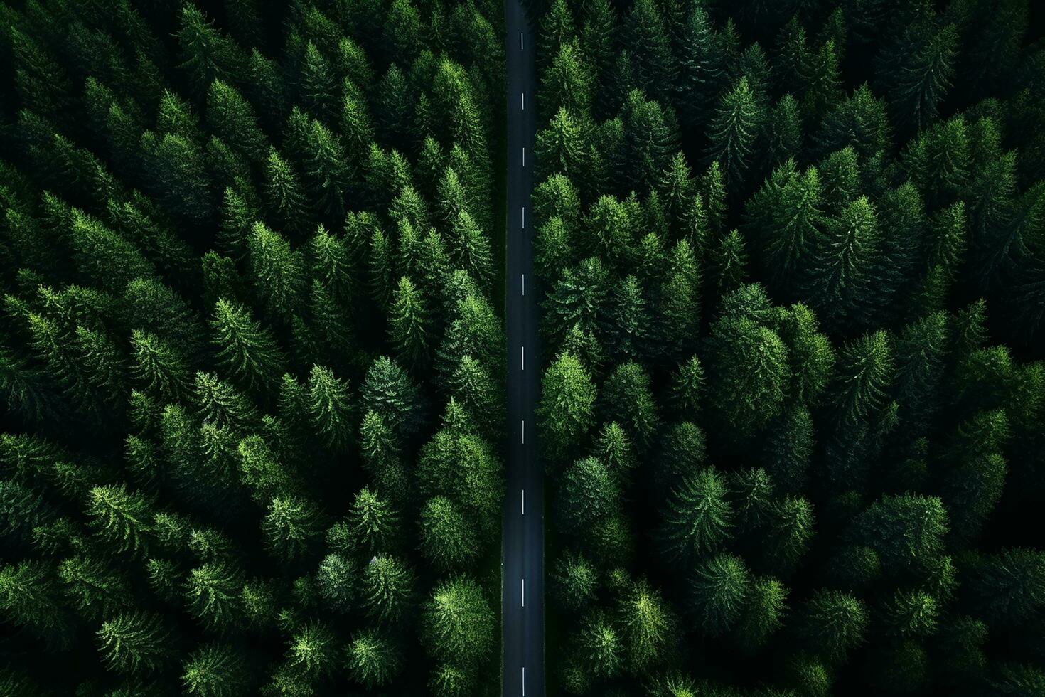 AI generated Aerial top view rural road in the forest, dirt road or mud road and rain forest, Aerial view road in nature, Ecosystem and healthy environment photo