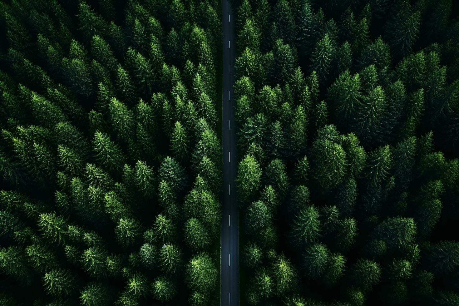 ai generado aéreo parte superior ver rural la carretera en el bosque, suciedad la carretera o barro la carretera y lluvia bosque, aéreo ver la carretera en naturaleza, ecosistema y sano ambiente foto