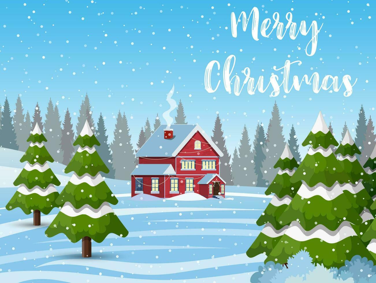 Christmas landscape background with snow and tree vector