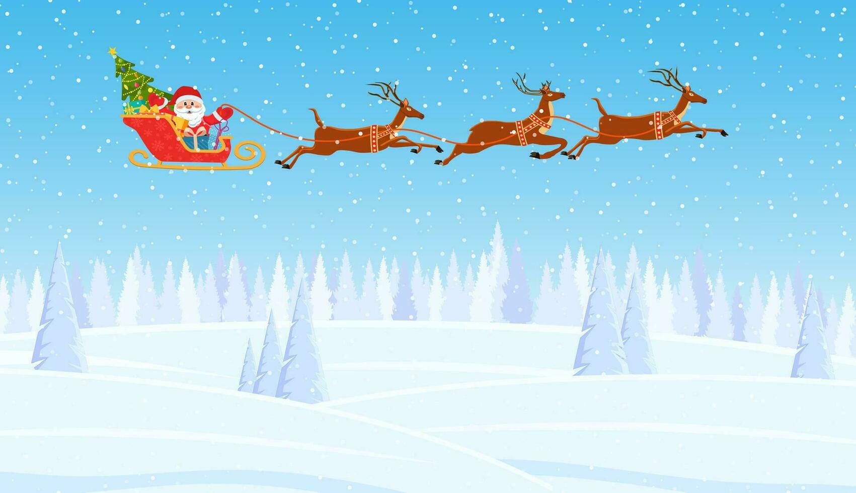 Christmas Santa Claus riding on sleigh. concept for greeting or postal card, vector illustration. Merry christmas holiday. New year and xmas celebration