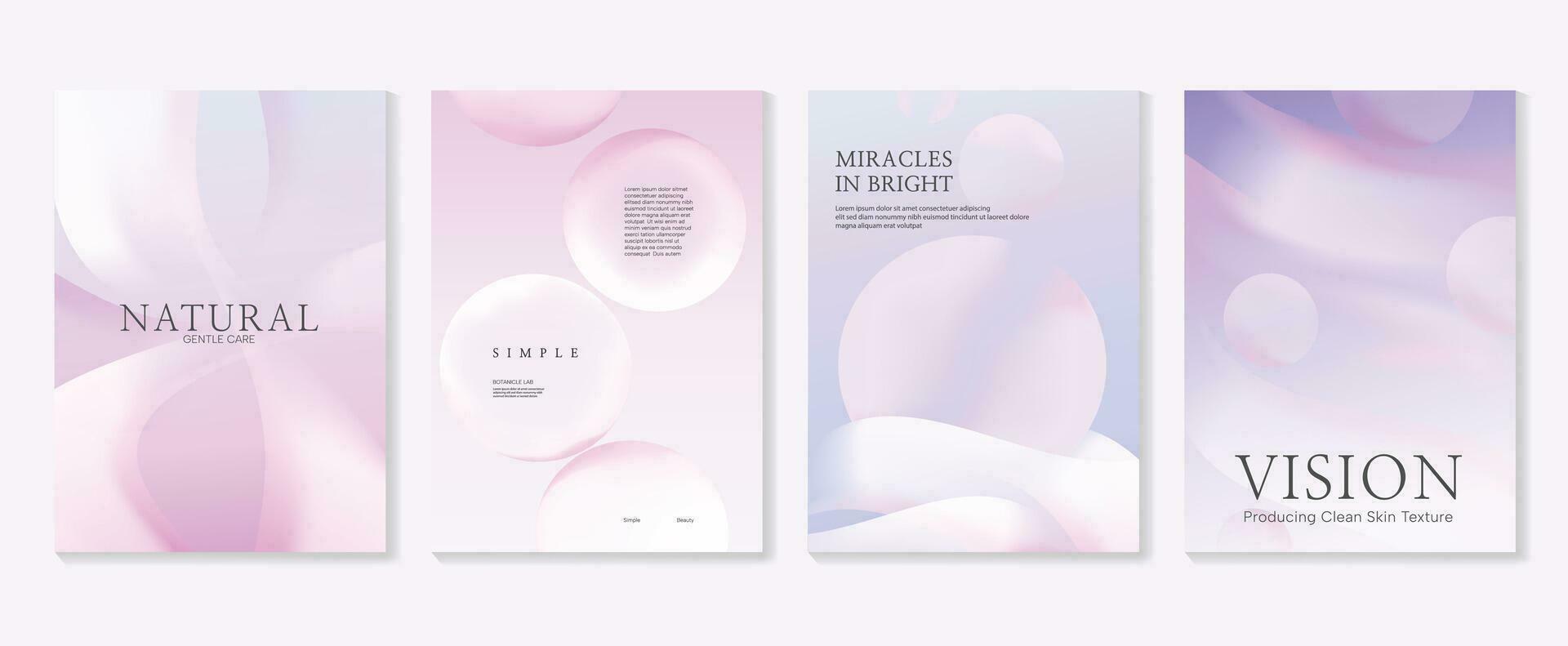 Aesthetic poster design set. Cute gradient holographic background vector with geometric shape, gradient mesh pearl, bubble. Beauty ideal design for social media, cosmetic product, promote, banner, ads