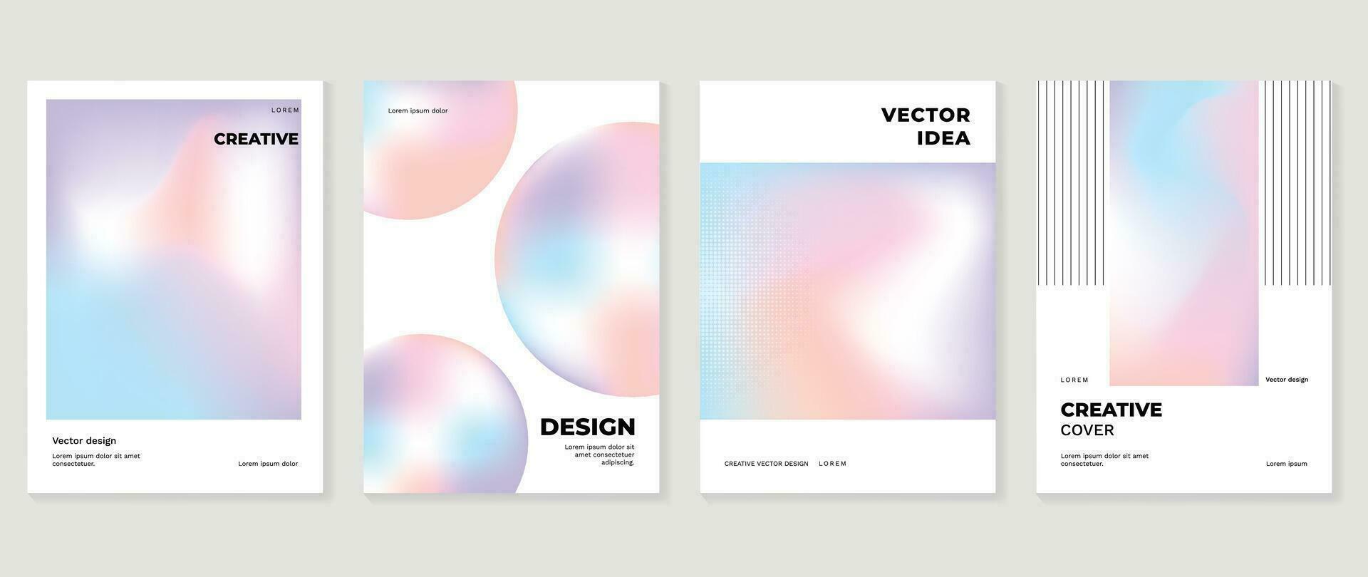 Aesthetic posters design set. Cute gradient holographic background vector with pastel colors, geometric shapes. Beauty ideal design for social media, cosmetic product, promote, banner, ads.