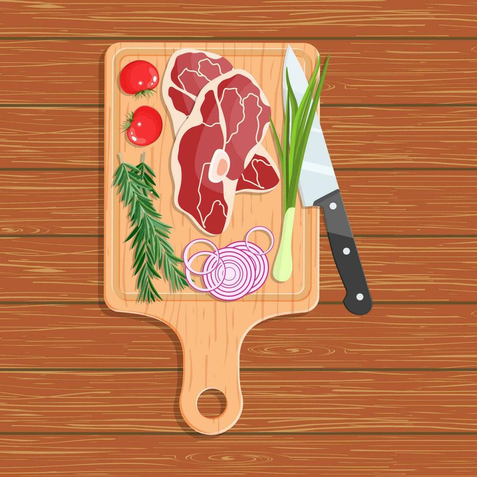 Natural foods on a cutting board vector