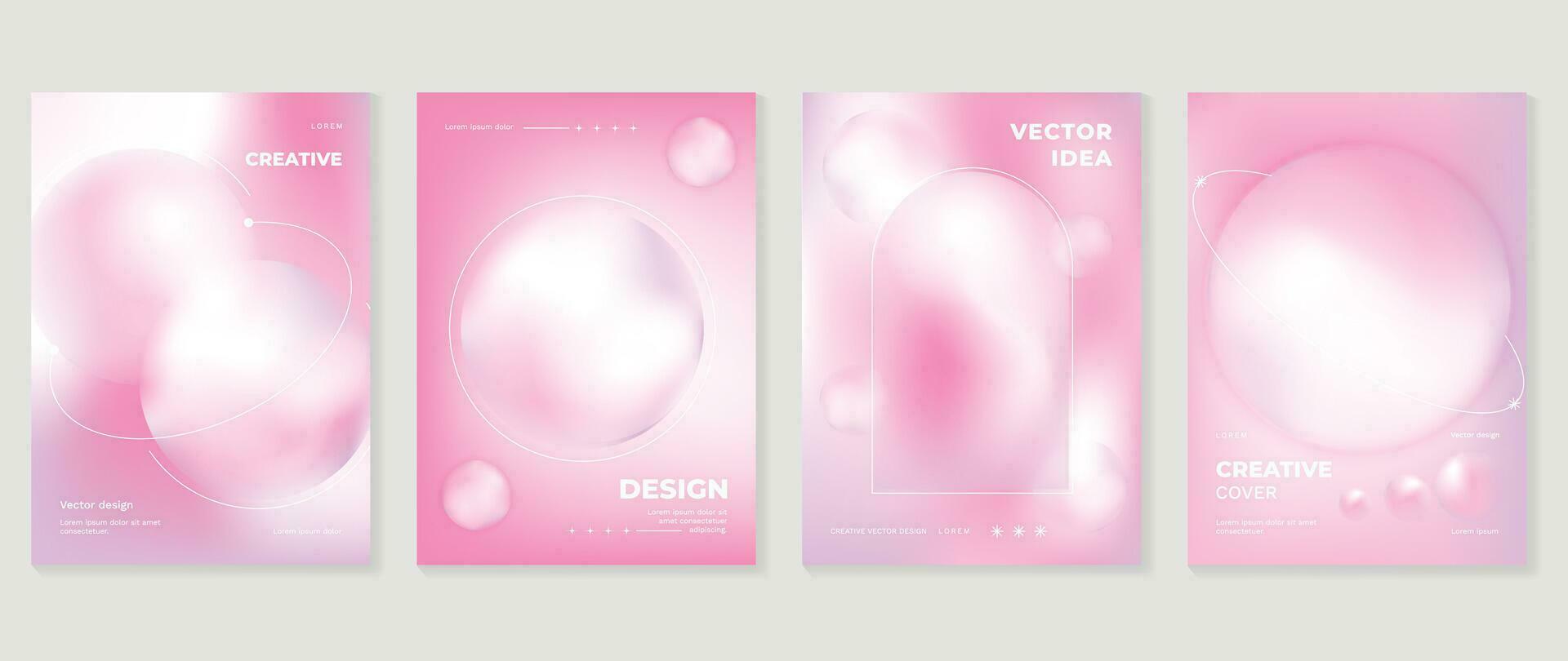 Aesthetic poster design set. Cute gradient holographic background vector with geometric shape, gradient mesh bubble. Beauty ideal design for social media, cosmetic product, promote, banner, ads.