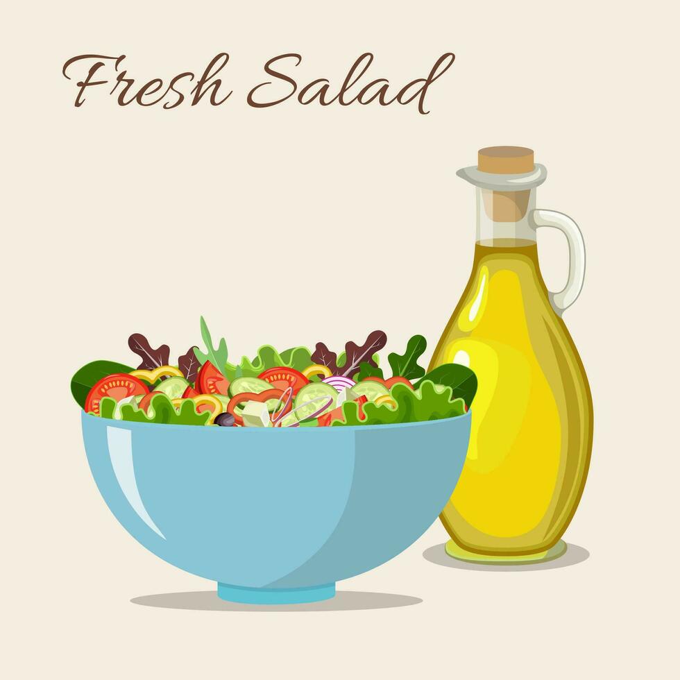 Fresh salad with olive oil vector