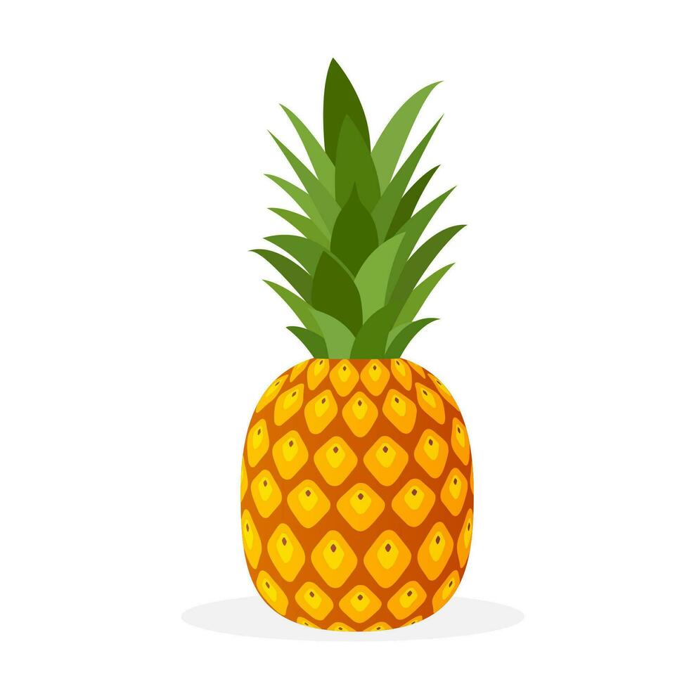 Pineapple tropical sweet summer fruit icon isolated on white background. Yellow pineapple with green leaves. vector