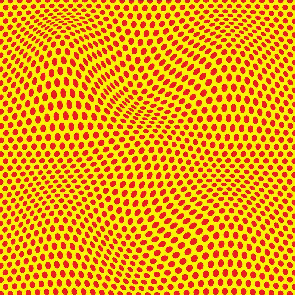 modern simple abstract red color small polka dot circle wavy distort pattern art on yellow color background vector