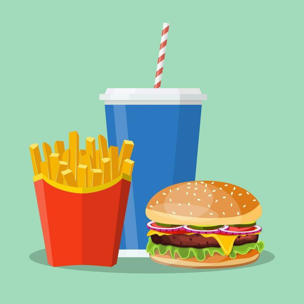 Hamburger French Fries and Soda. vector