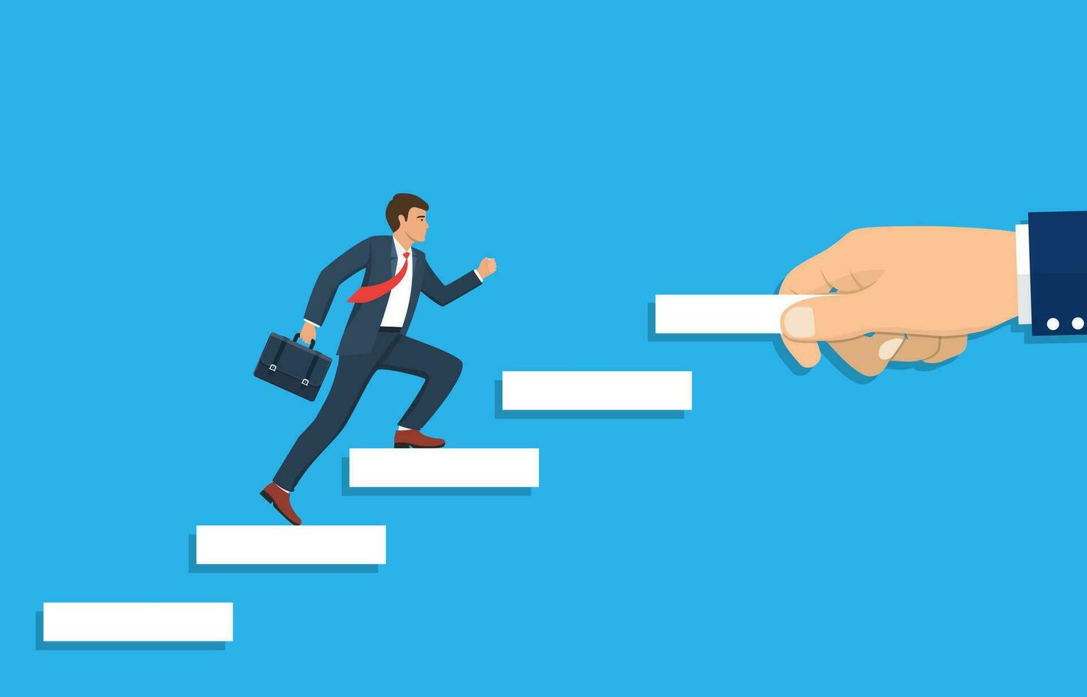 Business startup concept. Businessman running the stairs up to be success. vector illustration in flat style